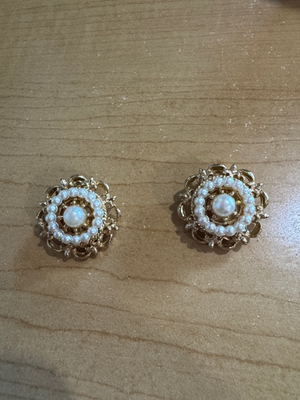 Coro Gold-Tone Pearl Cluster Button Earrings